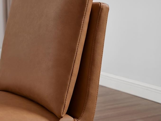 Farmhouse Parsons Dining Chairs Set of 2 - Comfy Upholstered Dining Set with Leather Cushion & Solid Wood Legs, Armless Kitchen Chairs for Dining Room/Restaurant/Kitchen Island, PU Brown