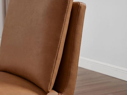 Farmhouse Parsons Dining Chairs Set of 2 - Comfy Upholstered Dining Set with Leather Cushion & Solid Wood Legs, Armless Kitchen Chairs for Dining Room/Restaurant/Kitchen Island, PU Brown