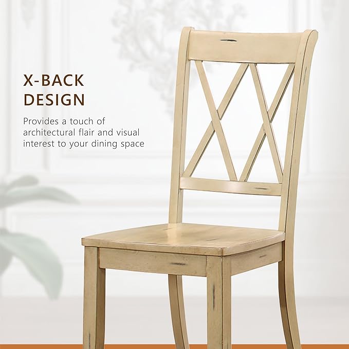 Lexicon Janina Dining Room Chairs Set of 2, Modern Farmhouse Dining Chairs Set of 2, Solid Wood, X Cross Back, for Traditional Modern Ranch Style Kitchen, Armless, Easy Assembly, Buttermilk