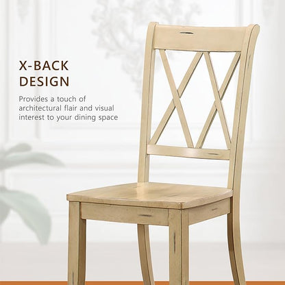 Lexicon Janina Dining Room Chairs Set of 2, Modern Farmhouse Dining Chairs Set of 2, Solid Wood, X Cross Back, for Traditional Modern Ranch Style Kitchen, Armless, Easy Assembly, Buttermilk