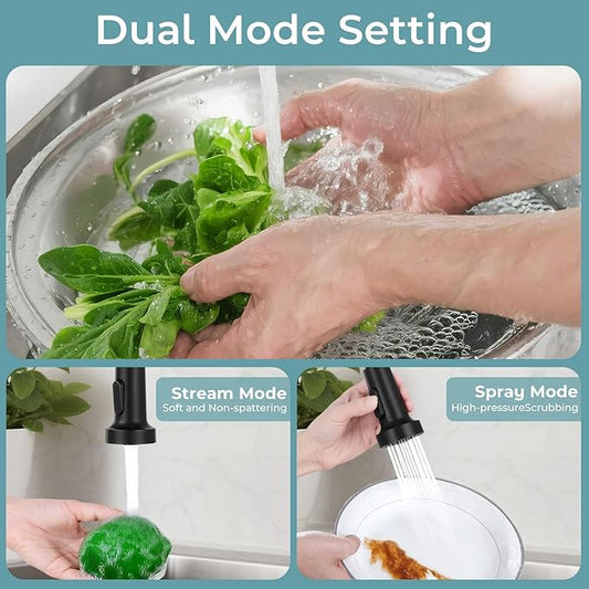 Kitchen Sink Faucet with Soap Dispenser,Commercial Single Handle Kitchen Faucets with Deck Plate (Matte Black)