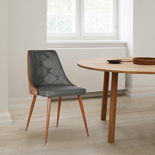 Armen Living Lily Dining Chair in Grey Faux Leather and Walnut Wood Finish 20 x 31 x 23
