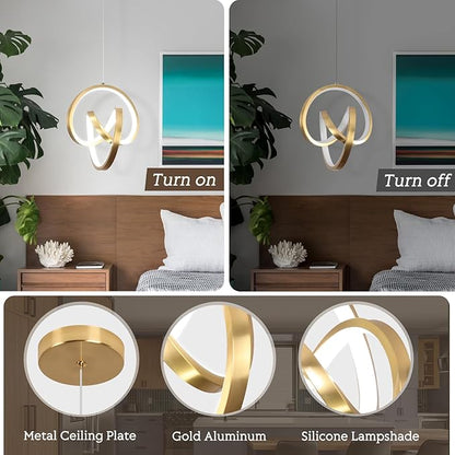 Modern LED Pendant Light Fixtures 5500K Pendant Lights Kitchen Island Lighting Adjustable Height Gold Hanging Lamp for Dining Room Bedroom Living Room,3 Packs