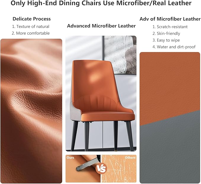 Wisfor Dining Chairs Set of 2: Faux Leather Upholstered Modern Chair with Backrest - Armless Accent Chairs with Metal Legs for Kitchen Living Room Bedroom (Orange+Grey)