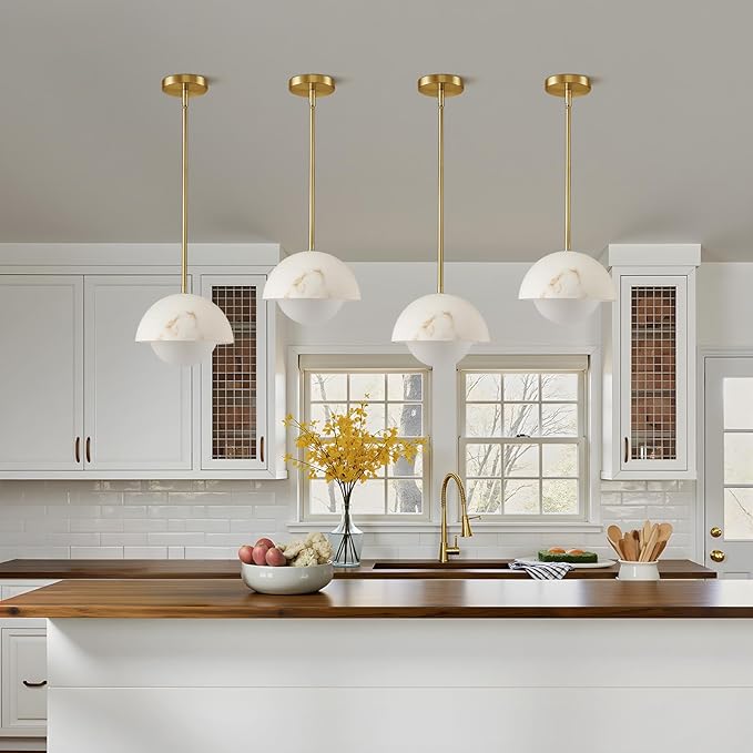 Modern Pendant Light Fixtures: 10 Inch Resin Shade Mid Century Chandelier with Milk Glass Globe - Adjustable Gold Pendant Lighting for Kitchen Island