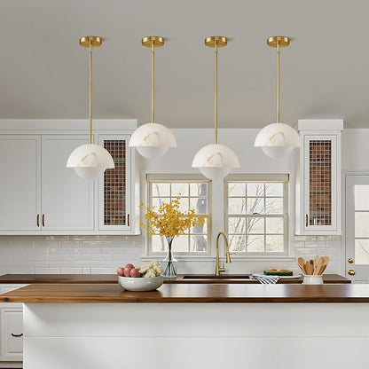 Modern Pendant Light Fixtures: 10 Inch Resin Shade Mid Century Chandelier with Milk Glass Globe - Adjustable Gold Pendant Lighting for Kitchen Island