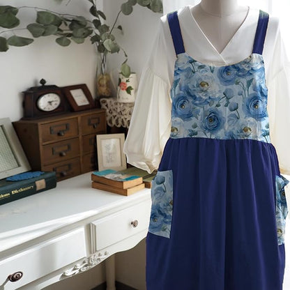 Uaussi Cotton Linen Apron Cross Back Work Apron for Women with Pockets Pinafore Dress X Cross Halter Apron for Chef Gardening