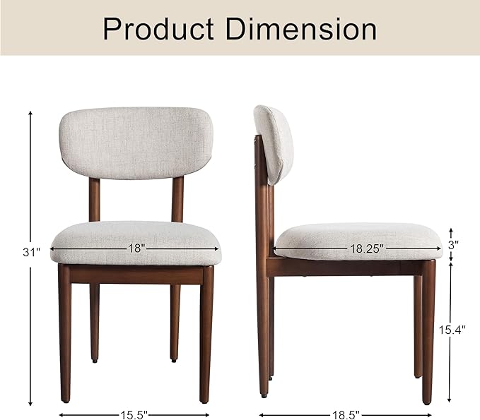 Casaphoria Upholstered Dining Chairs Set of 2, Mid-Century Modern Kitchen Chairs with Solid Wood Legs & Thick Cushion, Ergonomic Fabric Accent Chairs for Dining Room, Vanity & Office, Gray and Walnut