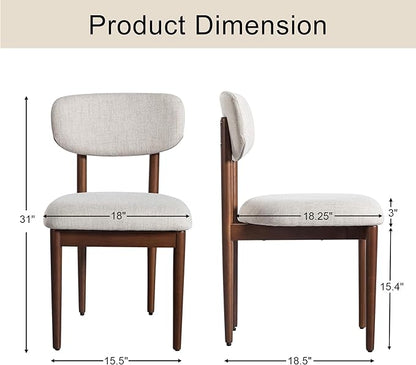 Casaphoria Upholstered Dining Chairs Set of 2, Mid-Century Modern Kitchen Chairs with Solid Wood Legs & Thick Cushion, Ergonomic Fabric Accent Chairs for Dining Room, Vanity & Office, Gray and Walnut
