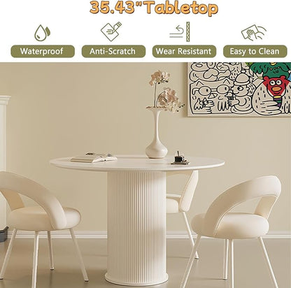 MIXL-Mid Century White Dining Tables, Farmhouse Round Kitchen Table, Small Circular Dinner Table for 3-4 People, White Circle Tables for Dining Room, Restaurant, Coffee, Cafe