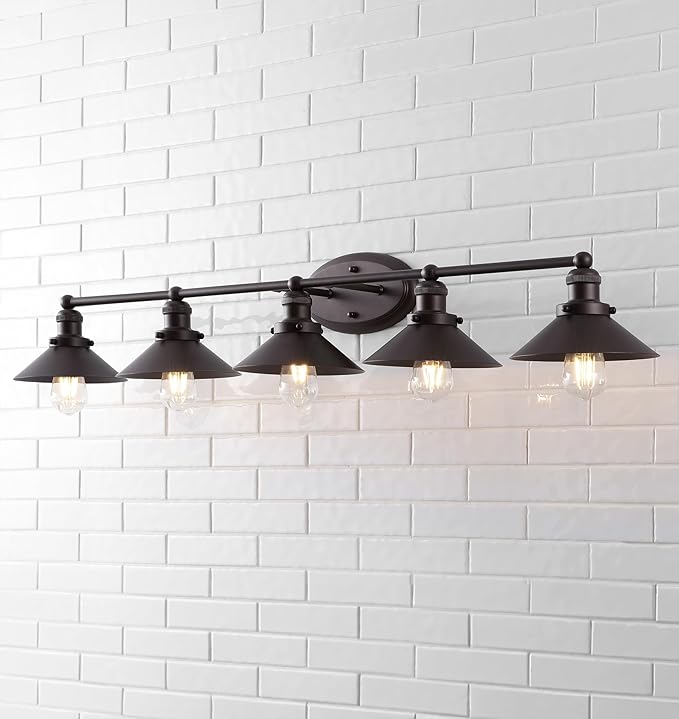 JONATHAN Y 36.25" Oil Rubbed Bronze 4-Light Industrial Farmhouse Metal Vanity Light Wall Sconce, Metal Shade for Bathroom Mirror, Kitchen, Entryway, LED Bulb Included (JYL7904A)