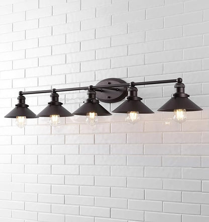 JONATHAN Y 46" Oil Rubbed Bronze 5-Light Industrial Farmhouse Metal Vanity Light Wall Sconce, Metal Shade for Bathroom Mirror, Kitchen, Entryway, LED Bulb Included (JYL7905A)