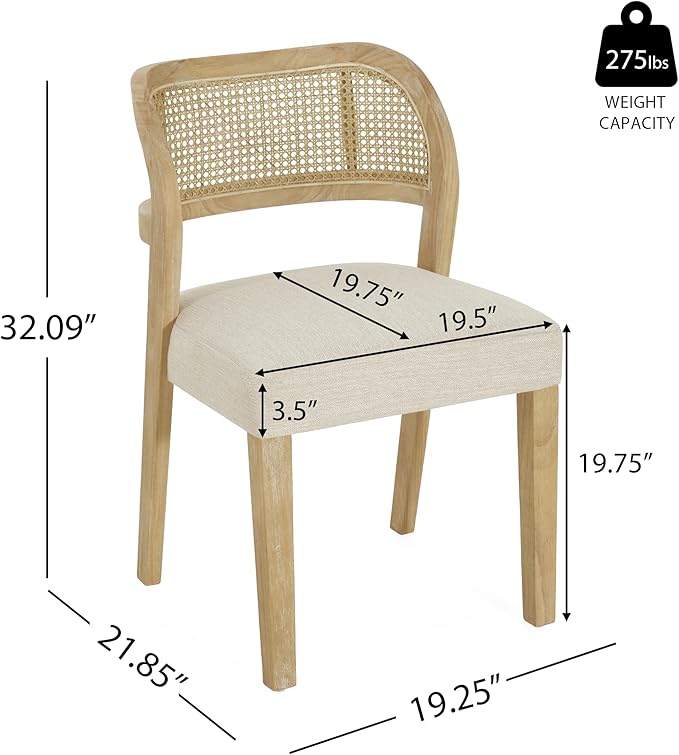 Christopher Knight Home Selwyn Dining Chairs Set of 2, Modern Dining Chair with Fabric Upholstery and Curved Back, Rubberwood Frame Kitchen Chairs with Cane Webbing, Accent Chairs, Beige+Natural