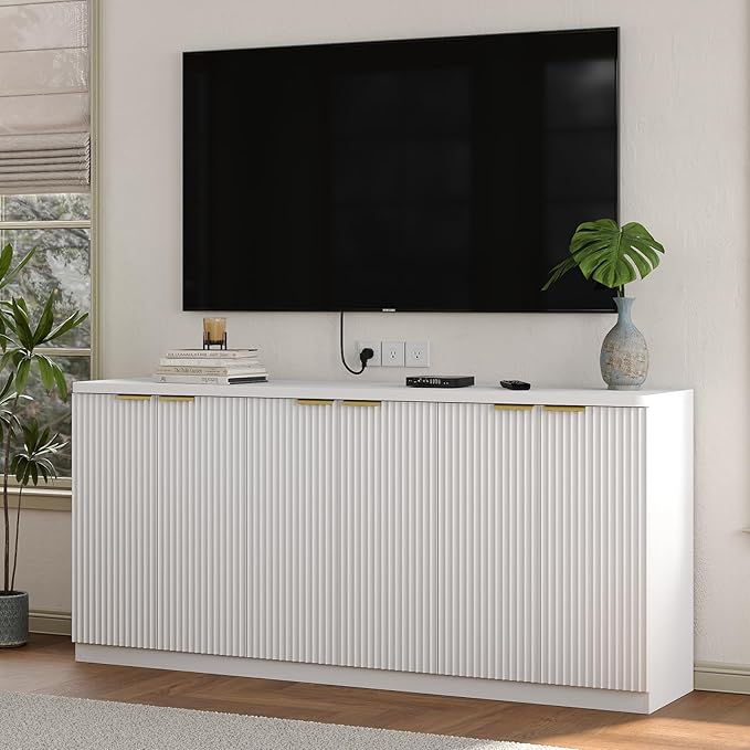 Yanosaku 70" Large Buffet Sideboard Cabinet, Fluted Cabinet 6 Doors, Buffet Table Coffee Bar Wine Bar Storage Cabinet for Dining Room, Living Room, White