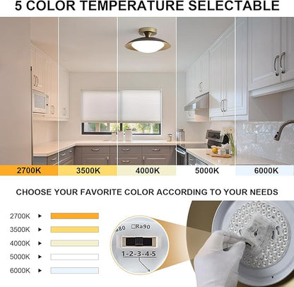 Dimmable Mid Century Modern Flush Mount Ceiling Light, Small LED Ceiling Light 5CCT 11.8in Black and Gold Kitchen Light Fxitures with Acrylic Shade for Hallway Entryway Bedroom Kitchen Laundry Room
