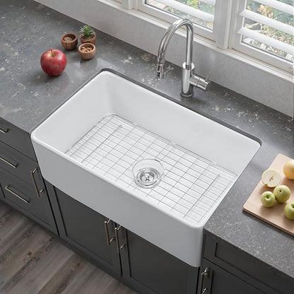 VEVOR 33x20 inch Farmhouse Sink, White Sink Workstation, Fireclay Undermount Basins, Apron Front Single Bowl Basin with Multiple Accessories, Large Capacity Household Dishwasher Sinks for Kitchen