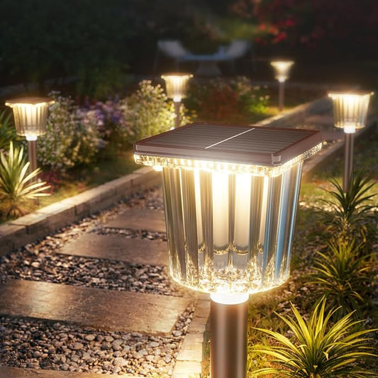 Super Bright Outdoor Solar Lights for Yard Powered 6 Pack, Adjustable Warm&Cool White, Waterproof IP65 Garden Decor Landscape Lighting Outside for Front Pathway/Patio/Walkway/Driveway/Lawn/Path Light