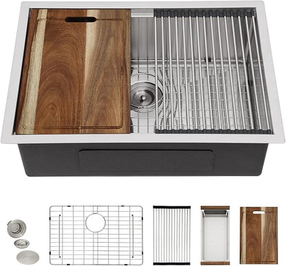 27 Undermount Kitchen Sink - Fulorni 27"x19" Kitchen Sink Ledge Workstation Under Counter 16 Gauge 304 Stainless Steel Single Bowl Basin