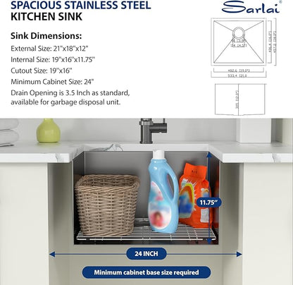 Sarlai Black Undermount Laundry Sink 21 Inch - 12 Inch Deep Undermount Laundry Utility Gunmetal Black Sink Single Bowl Kitchen Sinks 16 Gauge Stainless Steel Laundry Tub Sinks Basin 21"x18"x12"