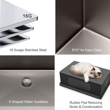 33x22 Drop In Kitchen Sink 16 Gauge Stainless Steel, Workstation Combo with Cutting Board & Washing Colander & Drying Rack, 10Inch Deep Single Bowl Topmount Sinks, 33"x22"x10", Brushed Nickle