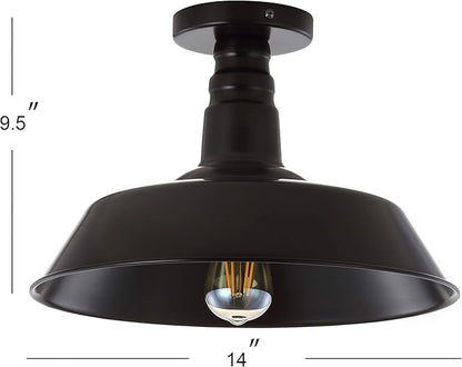 JONATHAN Y 14" Oil Rubbed Bronze Industrial LED Semi Flush Mount Ceiling Light for Porch, Kitchen, Entryway, Modern Farmhouse Iron Fixture, White Metal Shade, LED Bulb Included (JYL9516A)