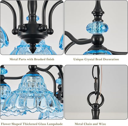 HDDFL Chandeliers Light 5 Lights Chandelier Lamp Modern Pendant Lighting Fixtures Hanging Lamps for Dining Room Entryway Living Room Bedrooms Foyer Entrance Kitchen Black and Blue