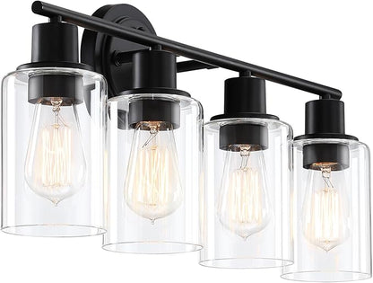 4-Light Bathroom Light Fixture Over Mirror Black 4-Light Vanity Light Fixture for Bathroom Vanity Black Wall Sconce Over Sink