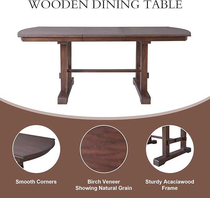 78" Expandable Island Table, Rustic Dining Table with Wooden Frame, Mid Century Dining Tables with Ergonomic Legs for Family Gatherings, Cherry