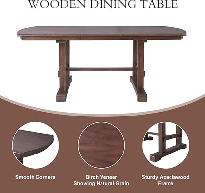 78" Extendable Island Table, Rustic Dining Table with Removable Leaf, Mid Century Dining Table with H-Shaped Legs for Family Gatherings, Cherry