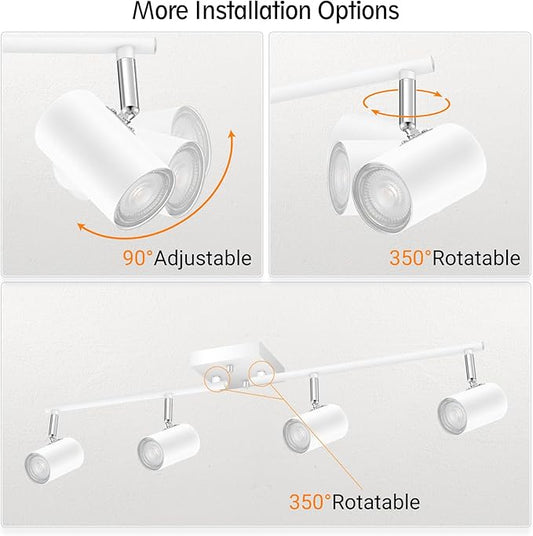 BoostArea 4-Light Track Lighting Kit, Modern Track Lighting Fixtures Ceiling, Rotatable Light Heads, Flush Mount Ceiling Spotlight, White Track Lighting for Living Room/Bedroom, GU10 Bulb Not Included
