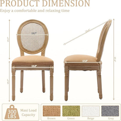 Linen Wooden Dining Chair Set of 6, Upholstered Farmhouse Dining Chair with Solid Wood Frame, Kitchen & Dining Room Chairs for Living Room, Restaurant, Bedroom (Tan-Rattan, Set of 6)