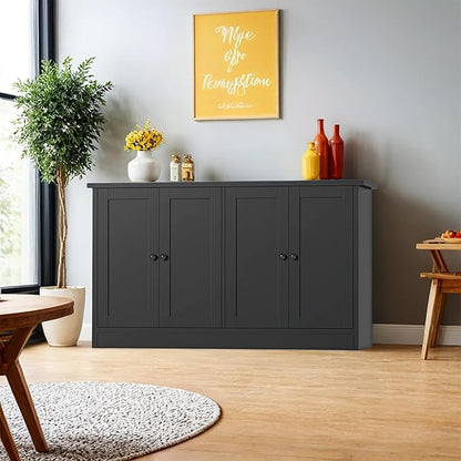 holzart Black Buffet Cabinet with Storage, 49" Modern Kitchen Sideboard with 4 Doors & Adjustable Shelves, Wood Coffee Bar Cabinet Console Table for Dining Room, Living Room, Entryway