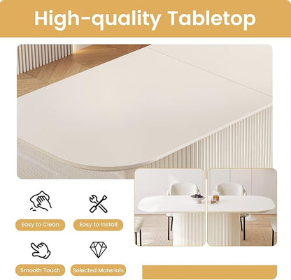 86.61" Oval Modern Dining Table Set for 4, Dining Room Tables with 4 Chairs for Kitchen, Living Room, 5 Piece Kitchen Table 4 Seaters Dinner Tables Set, Cream White