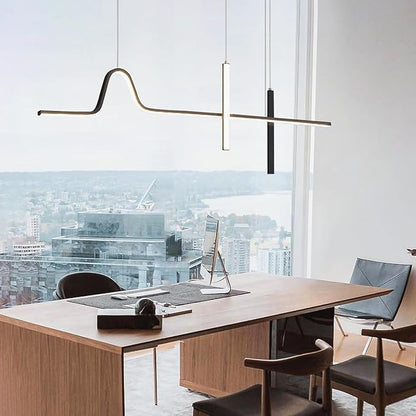 KCO Modern Linear Black Pendant Light Dimmable LED Hanging Chandelier Lights Farmhouse Long Dining Room Hanging Light Fixture Adjustable Kitchen Adjustable Island Lights for Kitchen