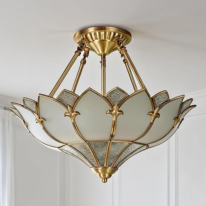 18.9" Vintage Pendant Light Fixture, 4-Light Semi Flush Mount Ceiling Light, Handmade Glass Ceiling Light Fixture for Foyer Entryway Stairway (Minimalist)
