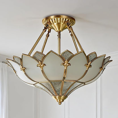 18.9" Vintage Pendant Light Fixture, 4-Light Semi Flush Mount Ceiling Light, Handmade Glass Ceiling Light Fixture for Foyer Entryway Stairway (Minimalist)