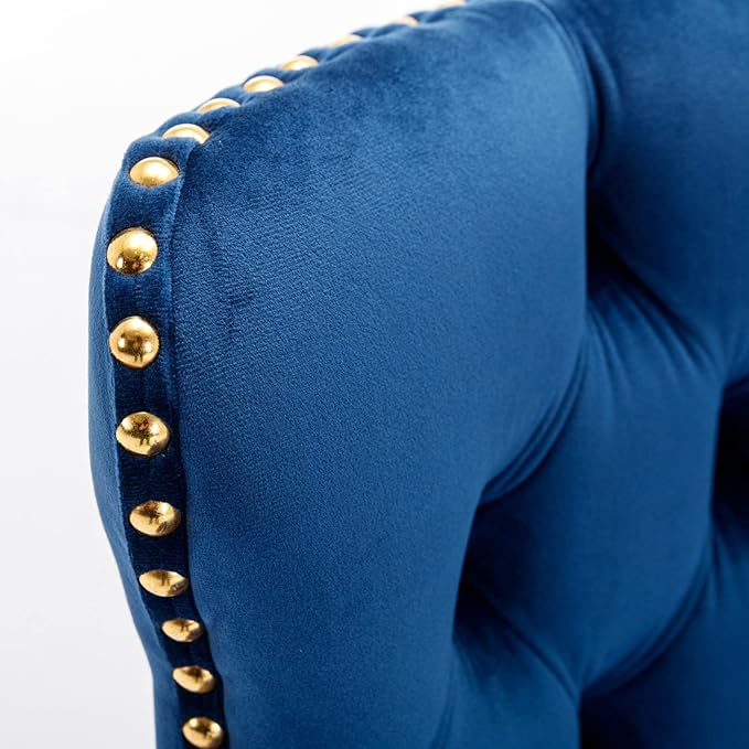 Golden Swivel Velvet Bar stools Adjusatble Seat Height from 25 33 Inch, Upholstered Bar Stools with Backs Comfortable Tufted for Home Pub and Kitchen Island,Blue,Set of 2 RP998
