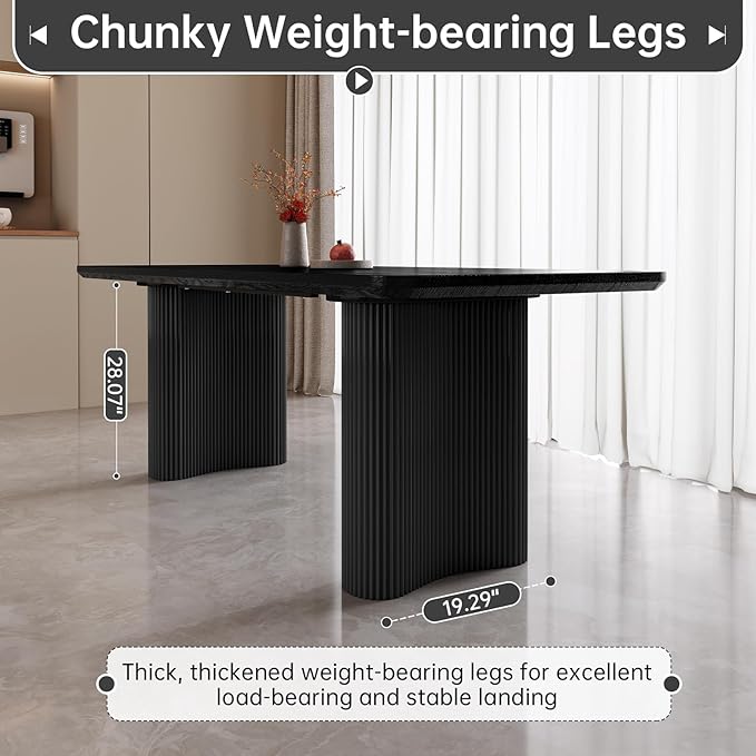Miuuod 79" Black Dining Table for 4-8 People Large Modern Kitchen Dining Room Table Rectangular Wood Table with Wave Legs Farmhouse Dining Table for Living Room Home Office Workspace Easy Assembly