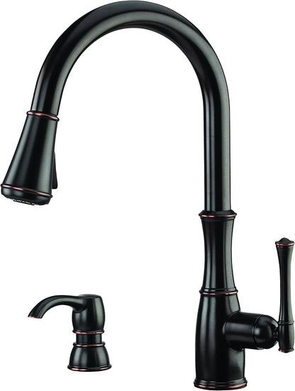 Pfister Wheaton Kitchen Faucet with Pull Down Sprayer and Soap Dispenser, Single Handle, High Arc, Tuscan Bronze Finish, GT529WH1Y
