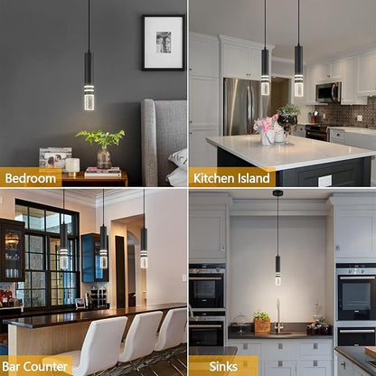 Pendant Lights Kitchen Island, Crystal Pendant Light Fixtures Mini 6W LED Modern Kitchen Pendant Lighting Over Sink and Living Room and Bedroom (Black 3-Pack)