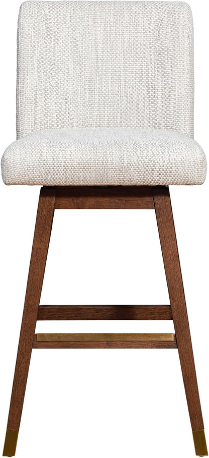 Armen Living Basila Modern Farmhouse 30" Seat Height Swivel Bar Stool for Kitchen Island Counter in Brown Oak Wood with Beige Fabric