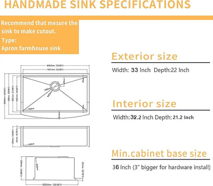 Black Farmhouse Kitchen Sink - Mocoloo 33 Inch Undermount Sinks Gunmetal Black Stainless Steel 16 Gauge Apron Single Bowl Ledge Workstation Farm Sink, 33''x22''x10''