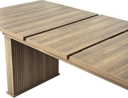 Modern Farmhouse Expandable Dining Table for 8-10 People, 78.74" Extendable Dining Table with Wood Strip Base, Large Rectangular Expandable Kitchen Dining Room Table for Dinner Party, Gathering, Brown