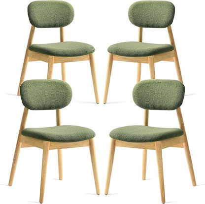 Wooden Dining Chairs Set of 4, Farmhouse Boucle Upholstered Kitchen Chairs, Step-By-Step Video Guide for Assembly, Green