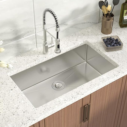 Undermount Kitchen Sink 33x19x9 Inch Deep Single Bowl 18 Gauge Stainless Steel Under Counter Sinks Basin With Drain Strainer