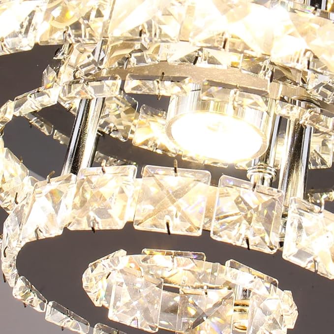 Mini Chandelier LED Crystal Ceiling Light 2 Layers Round Flush Mount Ceiling Light Modern Chandelier Lighting for Hallway Staircase Kitchen Bathroom （Dimmable）