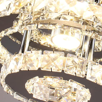 Mini Chandelier LED Crystal Ceiling Light 2 Layers Round Flush Mount Ceiling Light Modern Chandelier Lighting for Hallway Staircase Kitchen Bathroom （Dimmable）