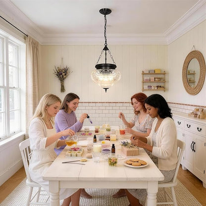 3-Light Matte Black Pendant Lights with 12In Floral Glass, Penant Lighting Fixtures with Adjustable Chain, Vintage Pendant Lights Kitchen Island, Hanging Light Fixtures for Dining Room, Entryway, E26