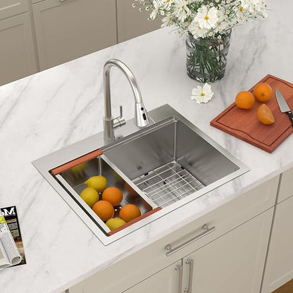 Dcolora 25 In. Drop In Kitchen Sink With Faucet Topmount Wet Bar Sink Workstation Stainless Steel Small Kitchen Sinks Single Bowl 25"×20"×10"