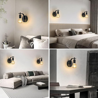 Black Wall Sconce with Switch, Dimmble Wall Lamp, Wall Mounted Bedside Lamps, Retro Wall Light E26 Industrial Wall Lighting for Living Room Kitchen